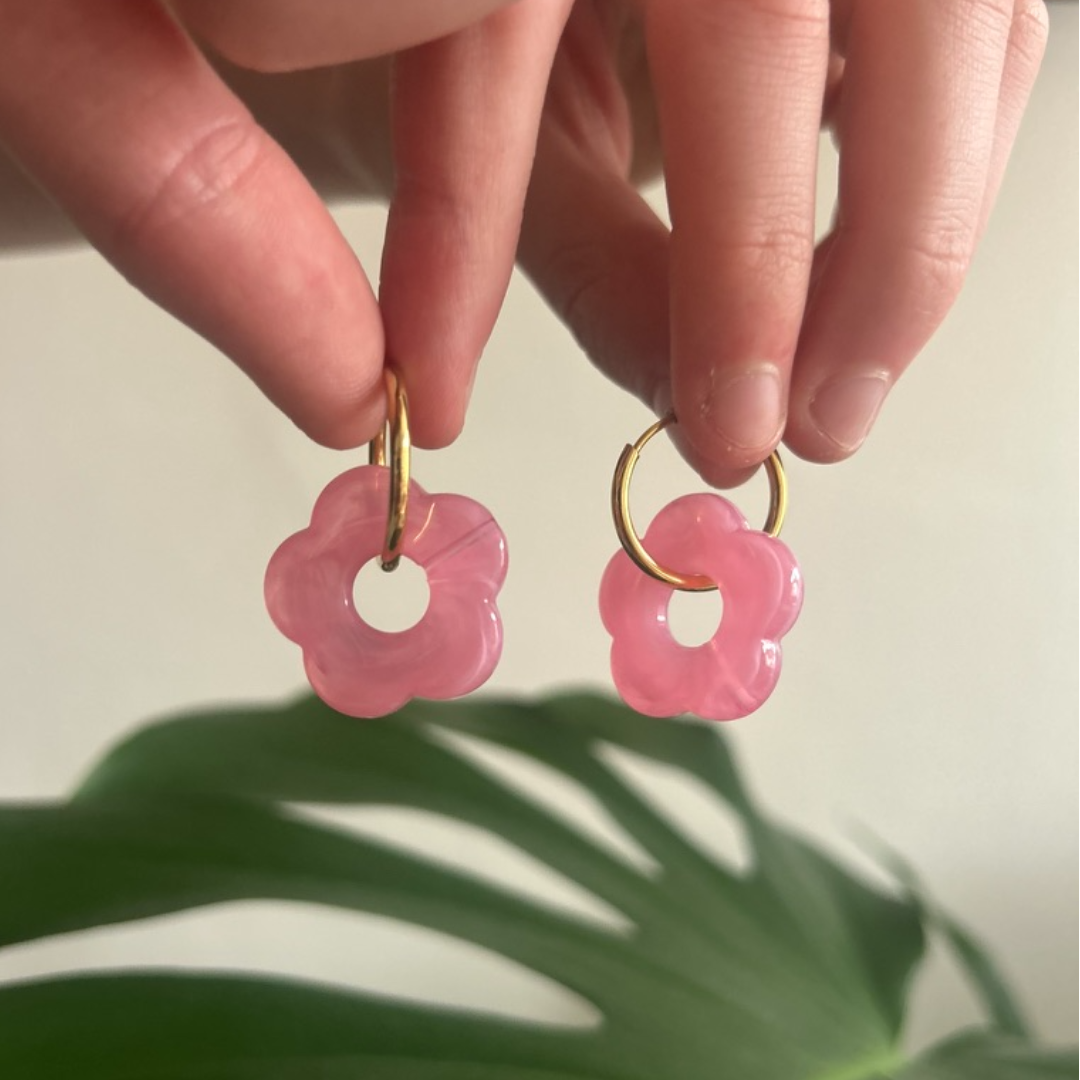 Frosted Bloom Hoops Pink