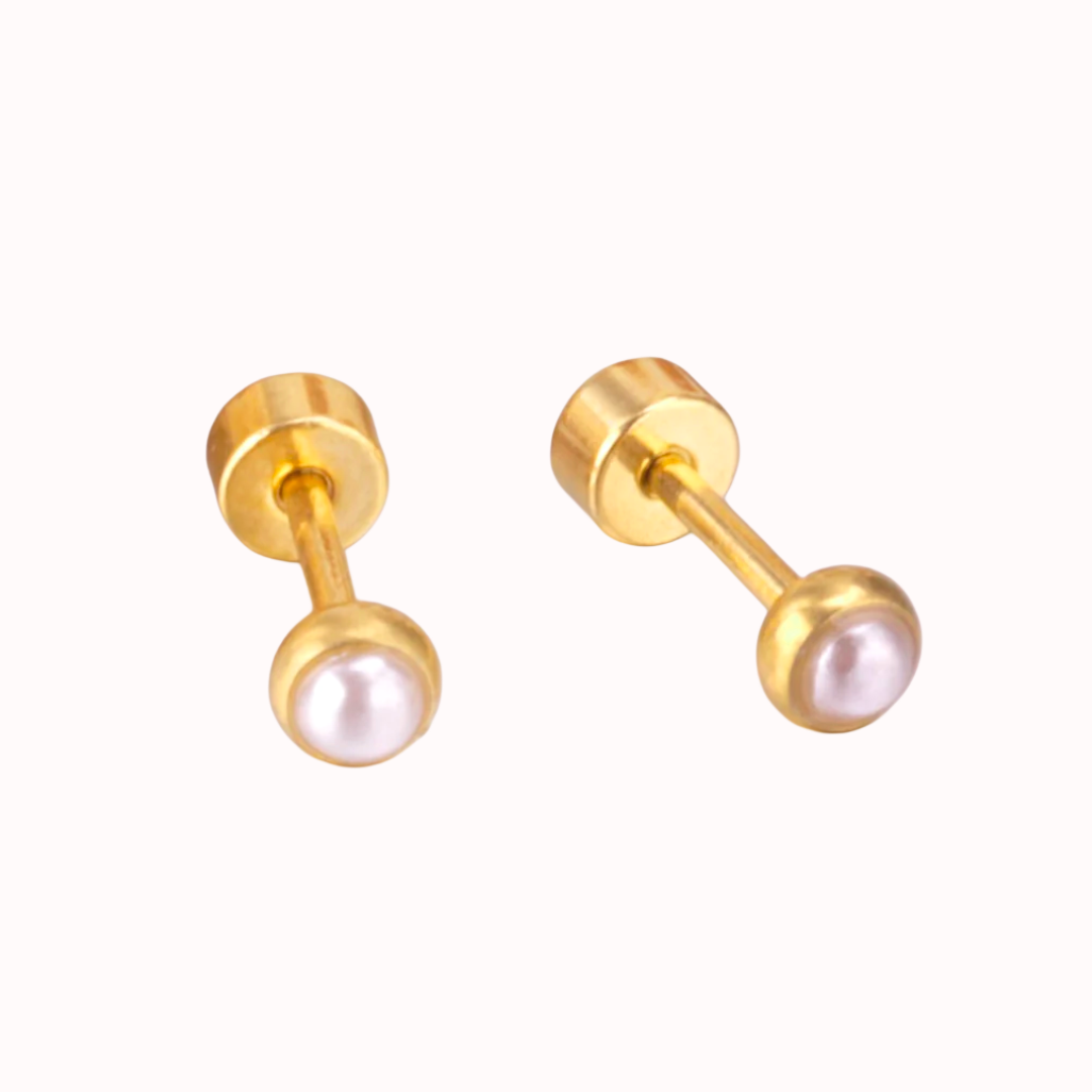 Pearl Bezel Flat Back Studs Gold