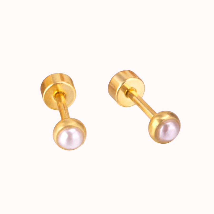 Pearl Bezel Flat Back Studs Gold