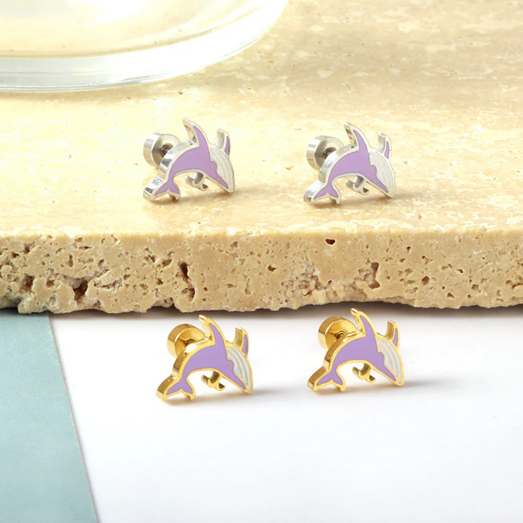 Whale Flat Back Studs Gold