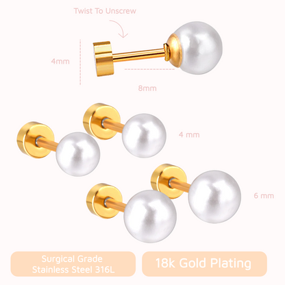 White Pearl Flat Back Studs Gold