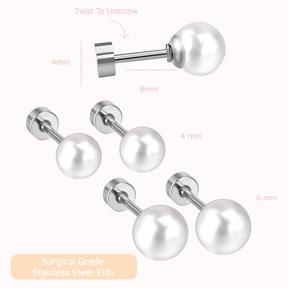 White Pearl Flat Back Studs Silver
