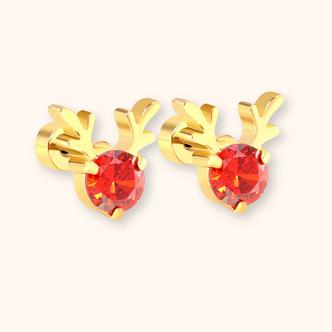 Ruby Reindeer Flat Back Studs