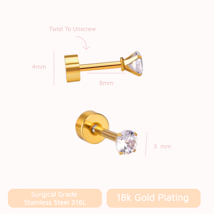 The Birthstone Flat Back Studs Gold