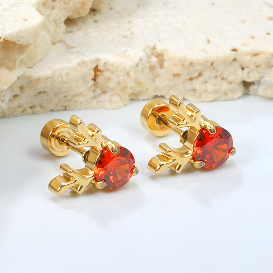 Ruby Reindeer Flat Back Studs