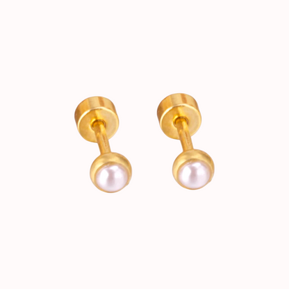 Pearl Bezel Flat Back Studs Gold