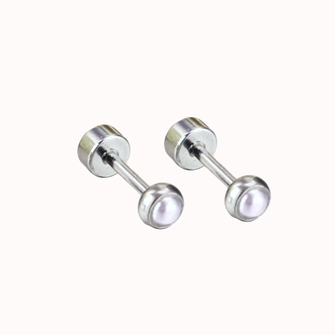 Pearl Bezel Flat Back Studs Silver