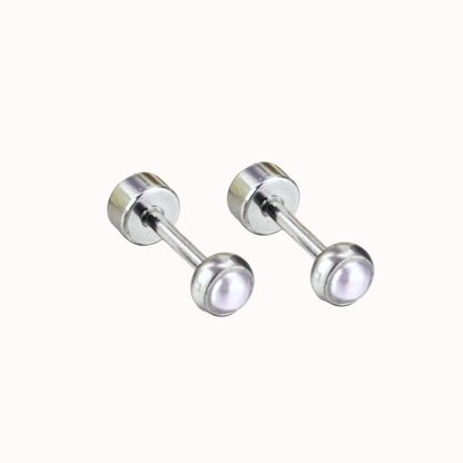 Pearl Bezel Flat Back Studs Silver