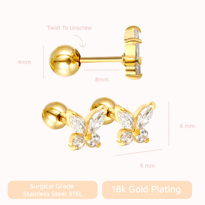 Crystal Flutter Screw Back Studs Gold