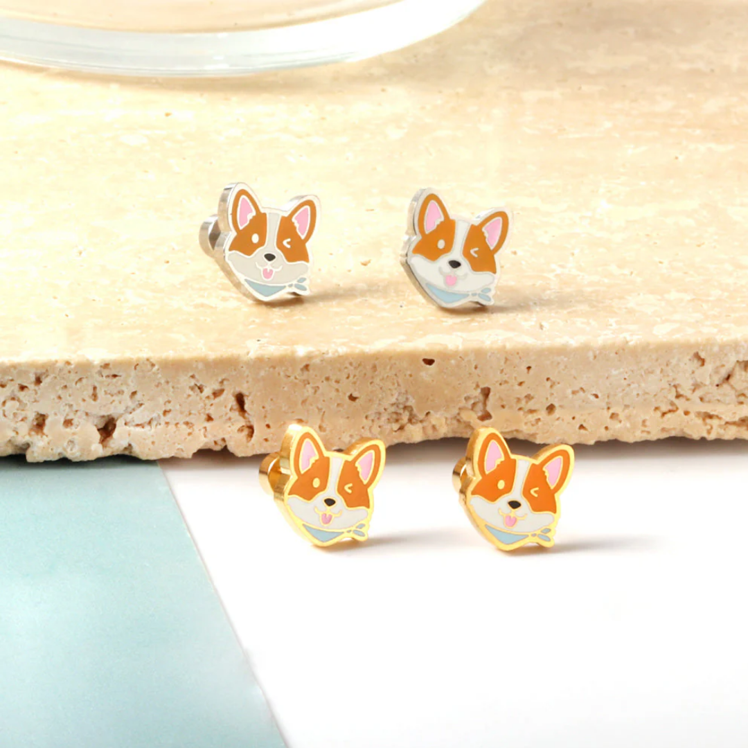 Corgi Flat Back Studs Gold