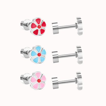 Petal Flower Flat Back Studs Silver