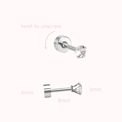 The Birthstone Flat Back Studs Silver