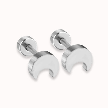 Crescent Flat Back Stud Silver