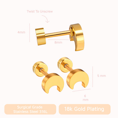 Crescent Flat Back Stud Silver