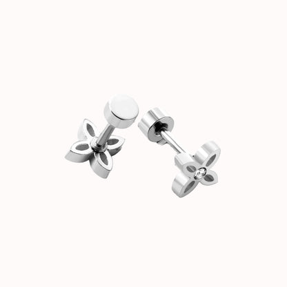 Crystal Flower Stud Screw Back Studs Gold