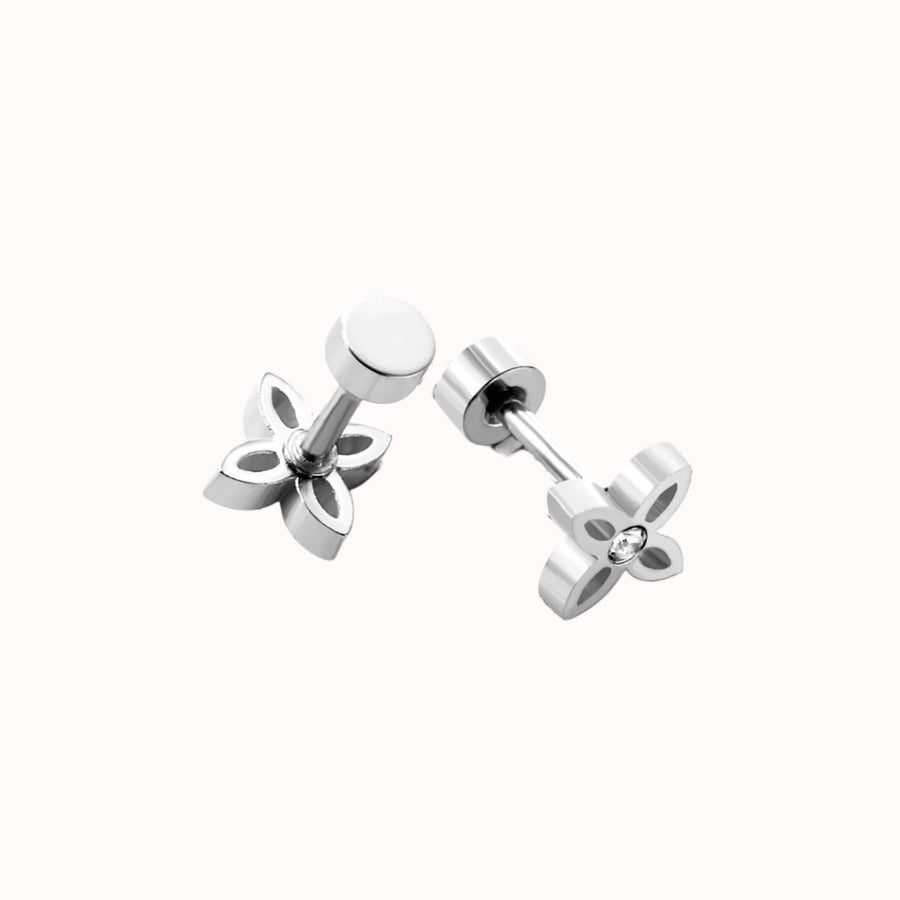 Crystal Flower screw back studs: petal-shaped earrings with a crystal centre