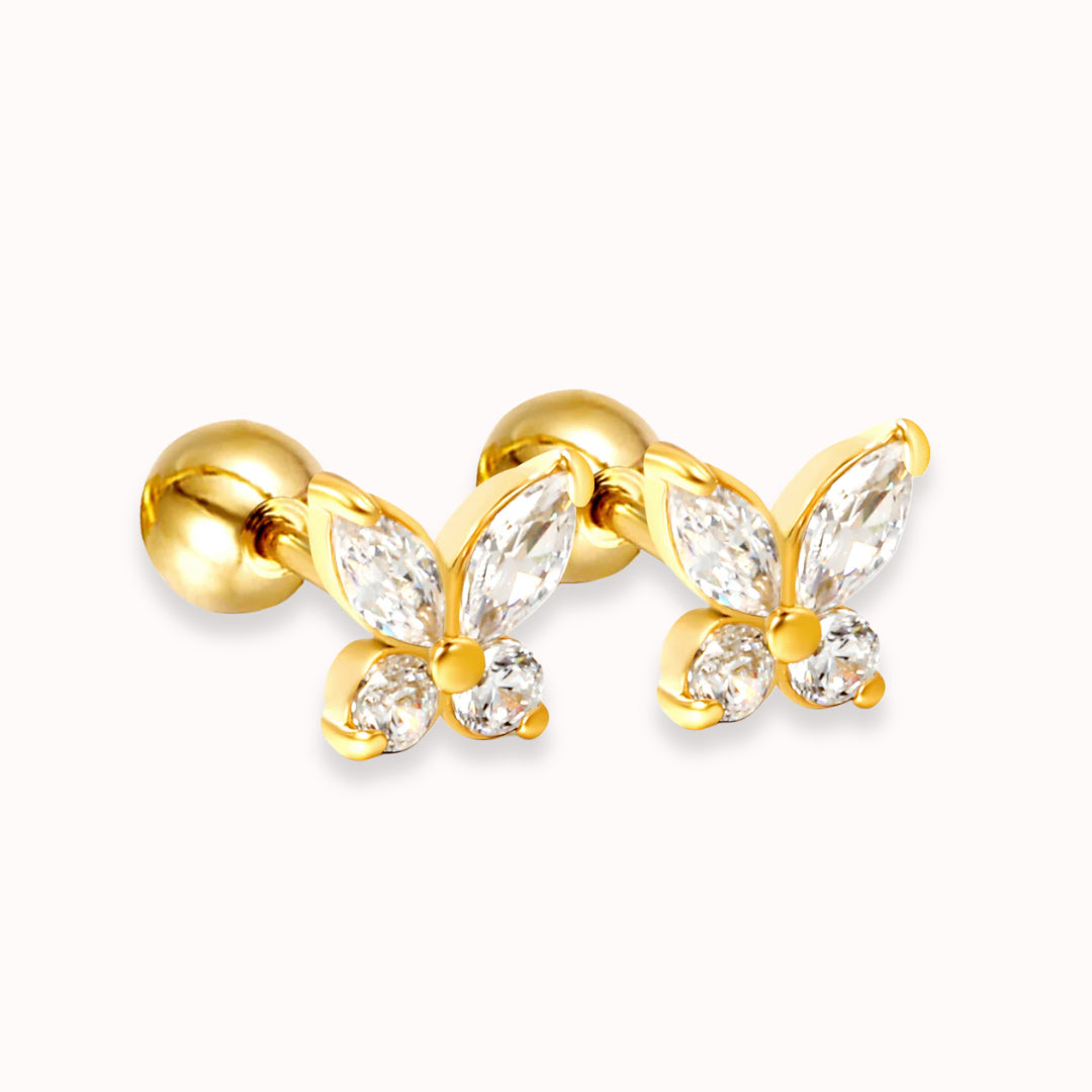 Crystal Flutter Screw Back Studs Gold