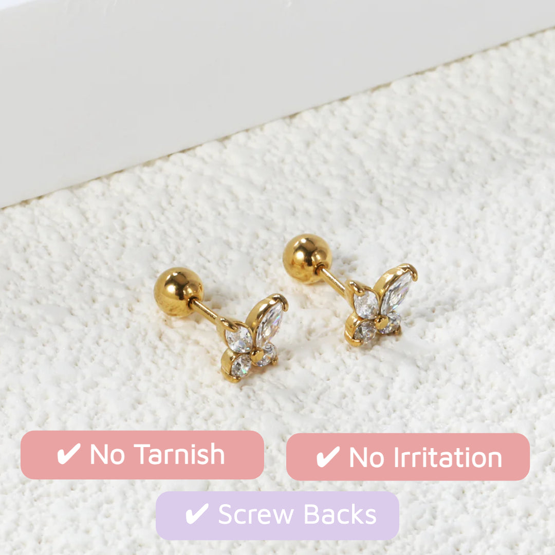 Crystal Flutter Screw Back Studs Gold