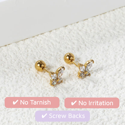 Crystal Flutter Screw Back Studs Gold