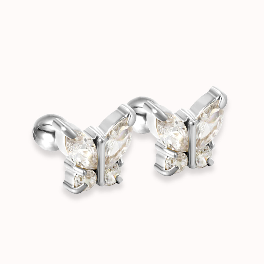 Crystal Flutter Screw Back Studs Silver
