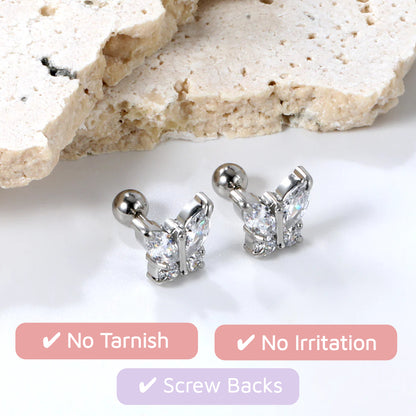 Crystal Flutter Screw Back Studs Silver