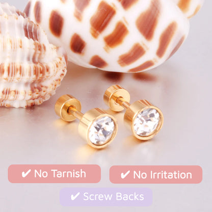 Diamond Bezel Flat Back Studs Gold
