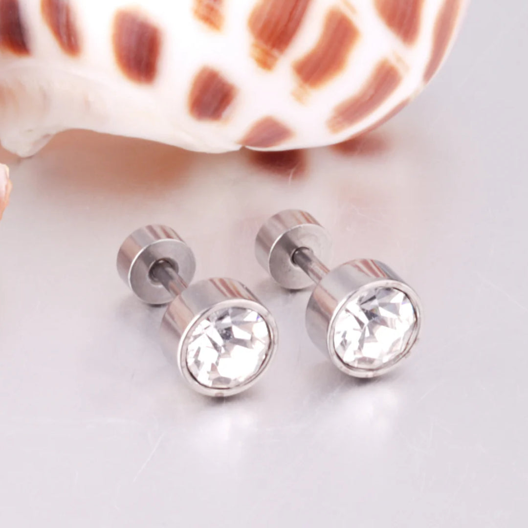 Diamond Bezel Flat Back Studs Silver