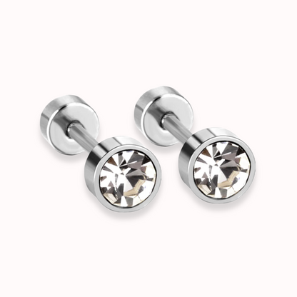 Diamond Bezel Flat Back Studs Silver