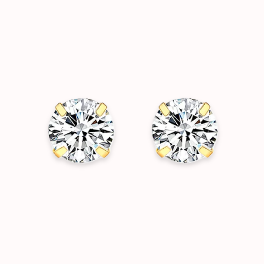 Diamond CZ Flat Back Studs Gold