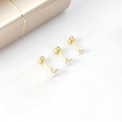 Diamond CZ Flat Back Studs Gold
