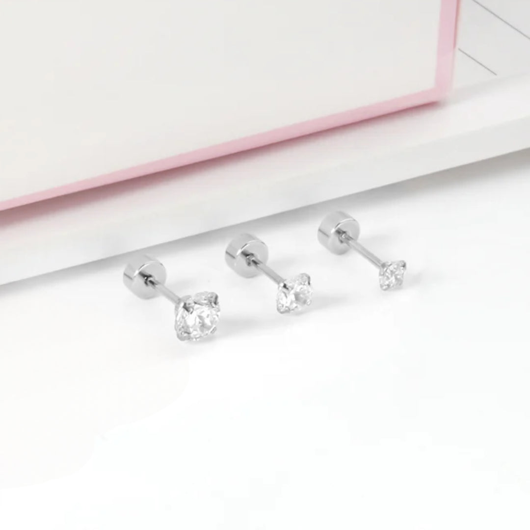 Diamond CZ Flat Back Studs Silver