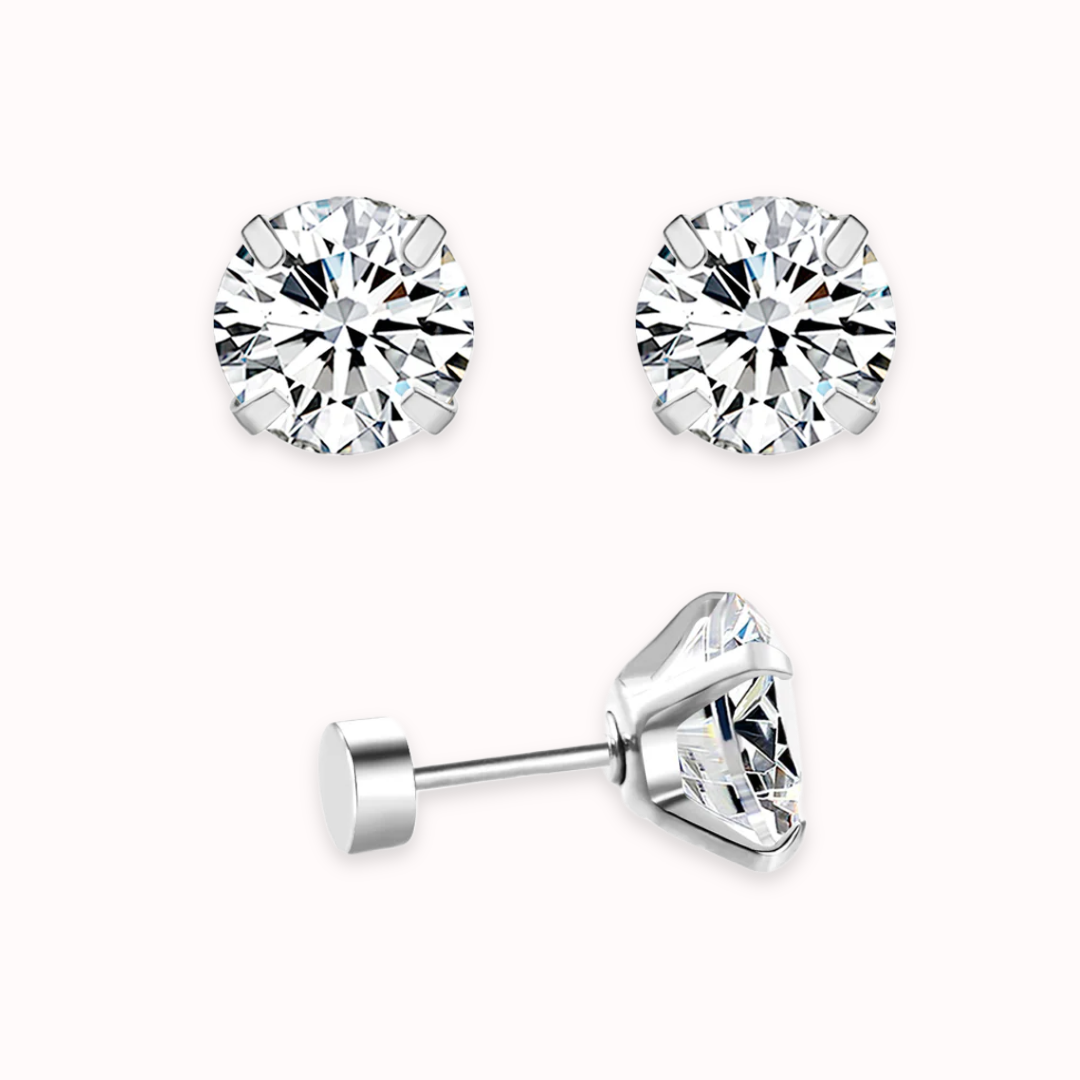 Diamond CZ Flat Back Studs Silver