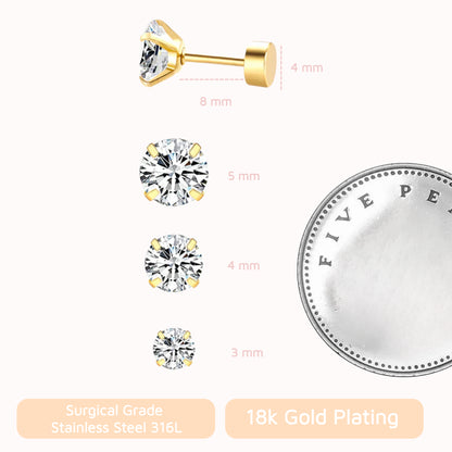 Diamond CZ Flat Back Studs Gold