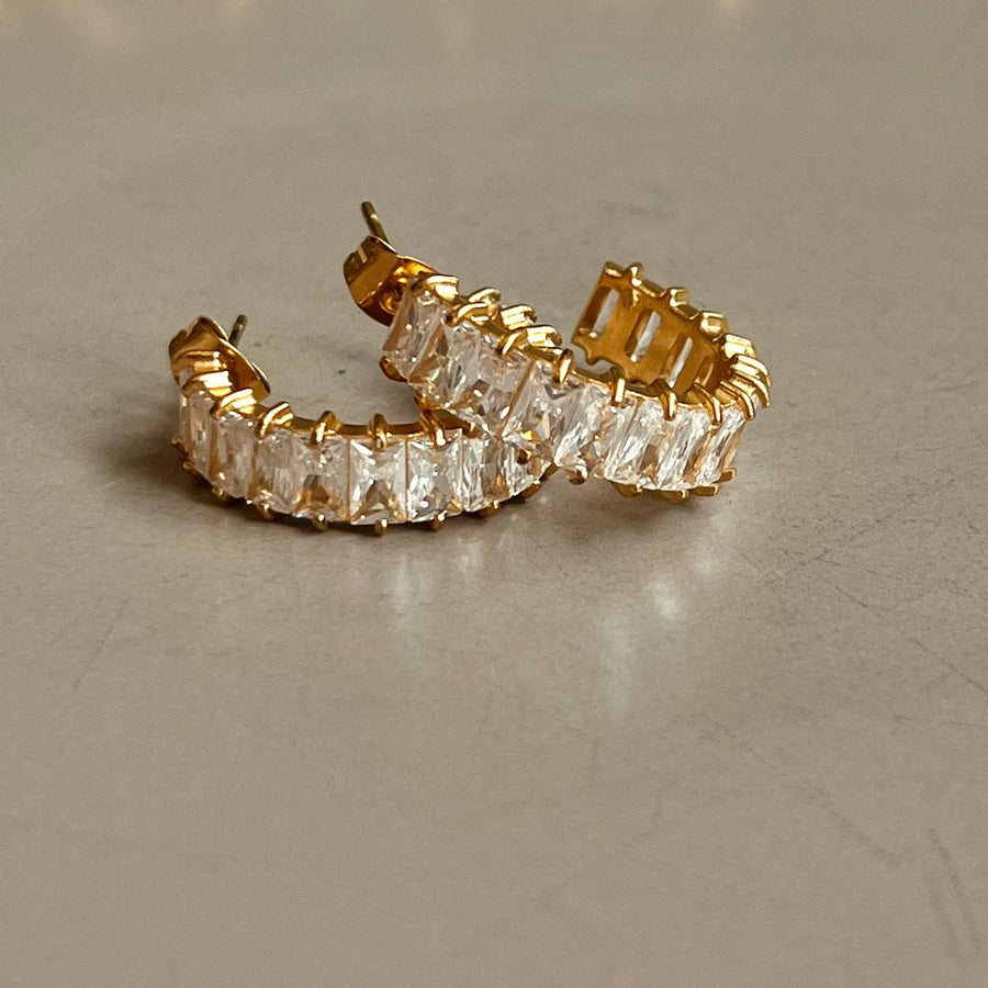 Sparkle Pop CZ Diamond Hoops Gold