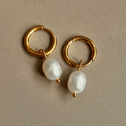 Luna Pearl Drop Huggies Gold