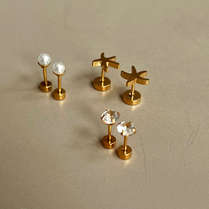 Diamond CZ Flat Back Studs Gold