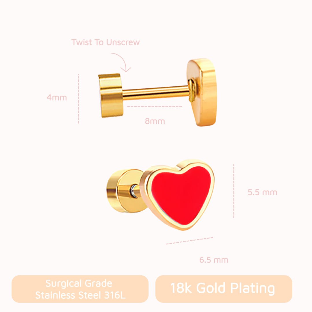 Love Heart Flat Back Studs Gold