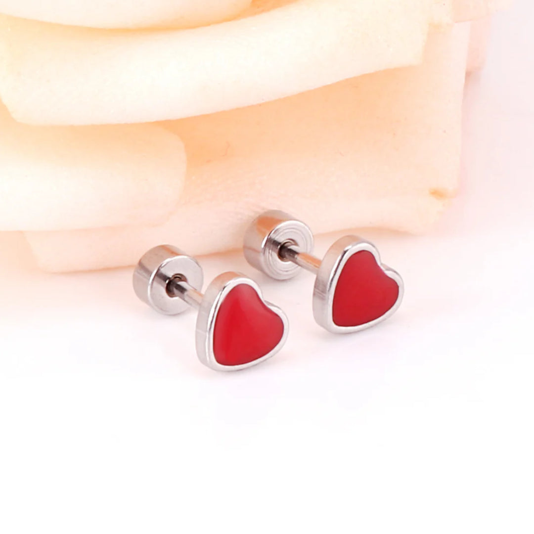 Love Heart Flat Back Studs Silver