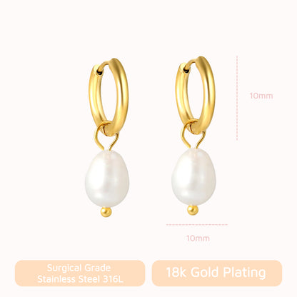 Luna Pearl Drop Huggies Silver