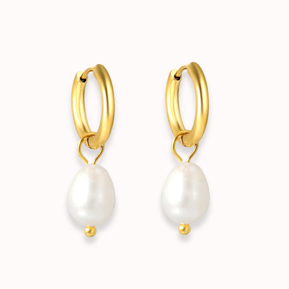 Luna Pearl Drop Huggies Gold