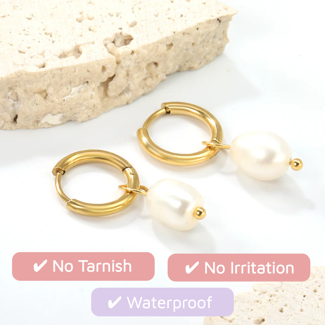 Luna Pearl Drop Huggies Silver