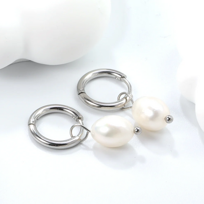 Luna Pearl Drop Huggies Silver