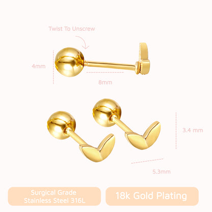 Mini Leaf Screw Back Studs Gold