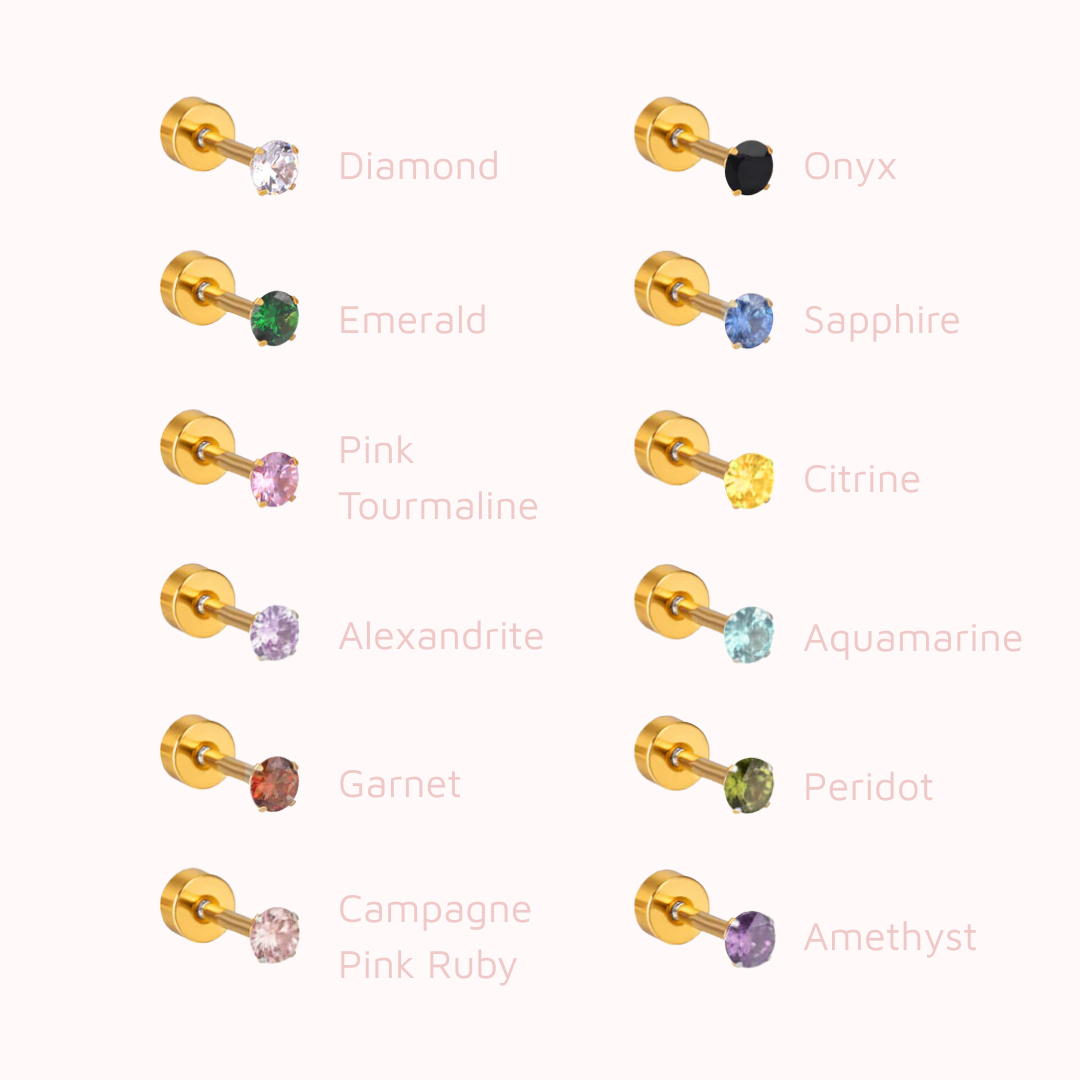 The Birthstone Flat Back Studs Gold