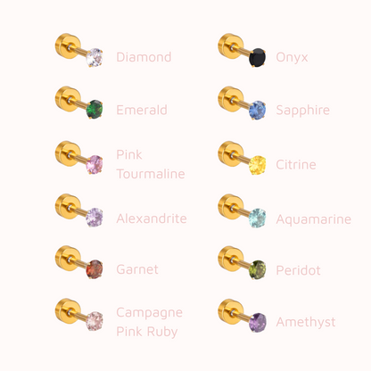 The Birthstone Flat Back Studs Gold