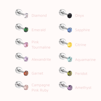 The Birthstone Flat Back Studs Silver