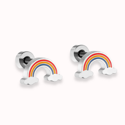 Rainbow Flat Back Studs Silver