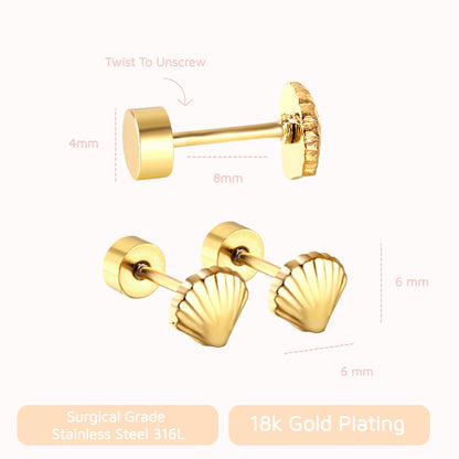 Seashell Flat Back Stud Gold