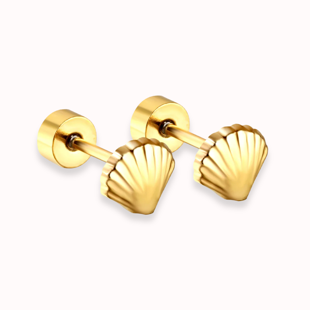 Seashell Flat Back Stud Gold