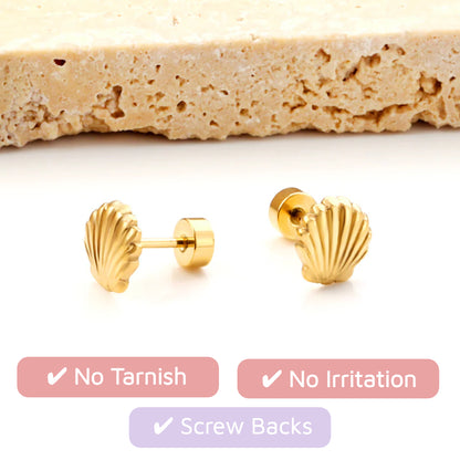 Seashell Flat Back Stud Gold